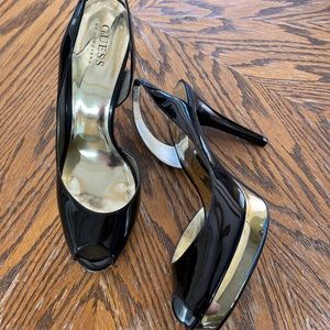 Guess Black & Gold Slingbacks